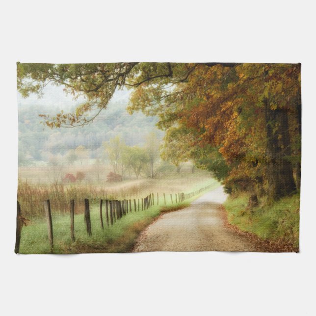 Autumn on a Country Road Tea Towel (Horizontal)