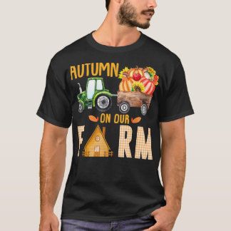Autumn On Our Farm Vintage Pumpkins Fall Leaves Fa T-Shirt