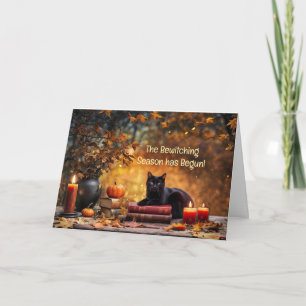 Autumn or Fall Equinox Cute Black Cat Card