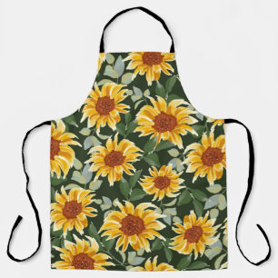 Autumn or spring sunflowers with green background  apron