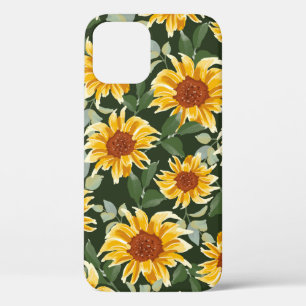 Autumn or spring sunflowers with green background iPhone 12 case
