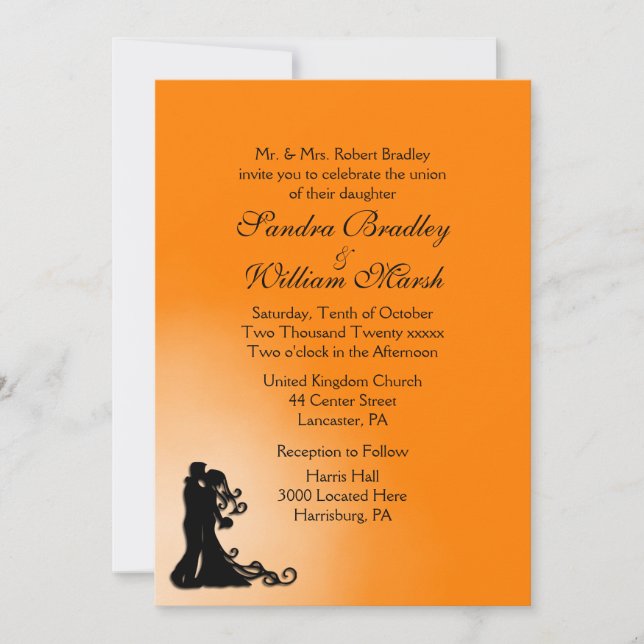 Autumn Orange and Black Simply Beautiful Wedding  Invitation (Front)