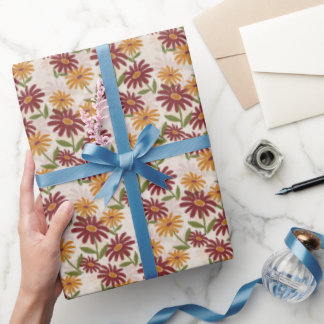 Autumn Orange and Maroon Flowers Gift  Wrapping Paper