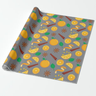 Autumn Orange and Star Anise Seamless Thanksgiving Wrapping Paper
