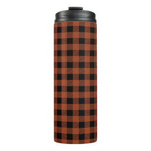 AUTUMN ORANGE & BLACK CHECKERED PLAID PATTERNS THERMAL TUMBLER