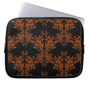 Autumn Orange Black Leaves Damask Style Pattern Laptop Sleeve