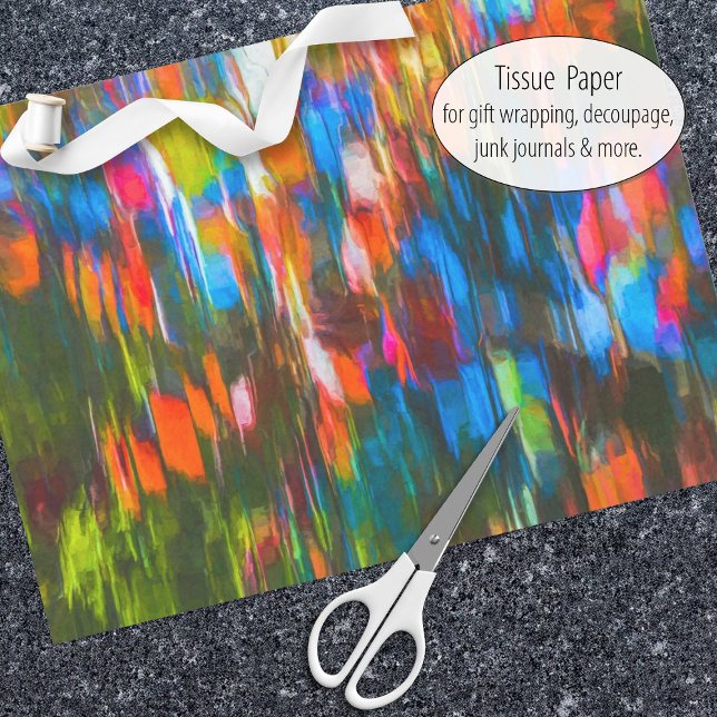 Autumn orange, blue, green abstract paintiing tissue paper (Tissue paper for gift wrap and decoupage)