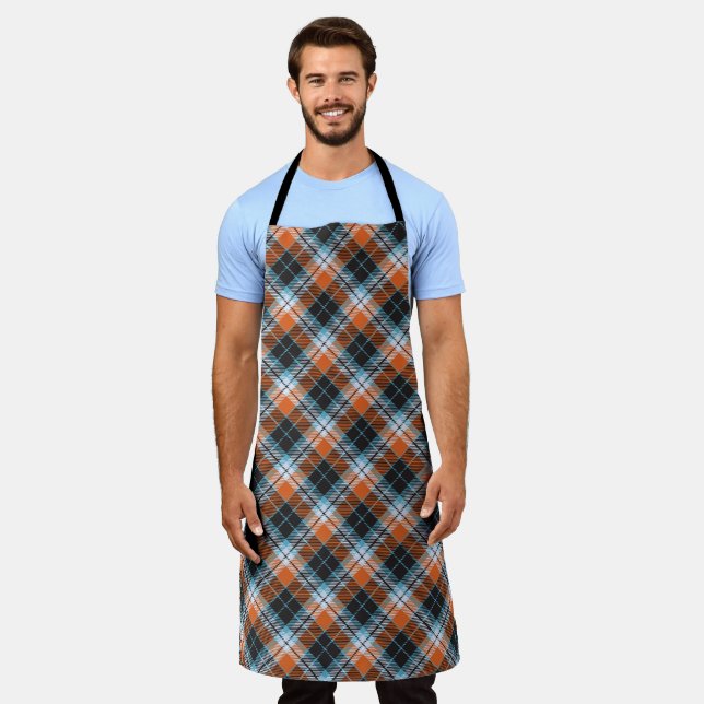 Autumn Orange Blue Plaid Pattern Apron (Worn)