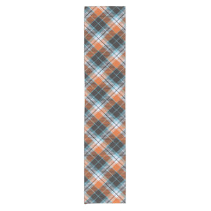 Autumn Orange Blue Plaid Pattern Short Table Runner