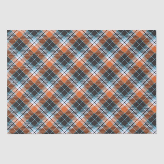 Autumn Orange Blue Plaid Pattern Tissue Paper (Front)