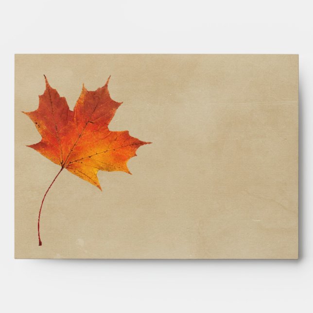 Autumn Orange Fall in Love Leaves Wedding Envelope (Front)