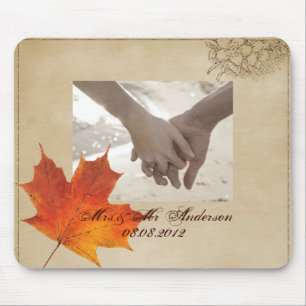 Autumn Orange Fall in Love Leaves Wedding Mouse Pad