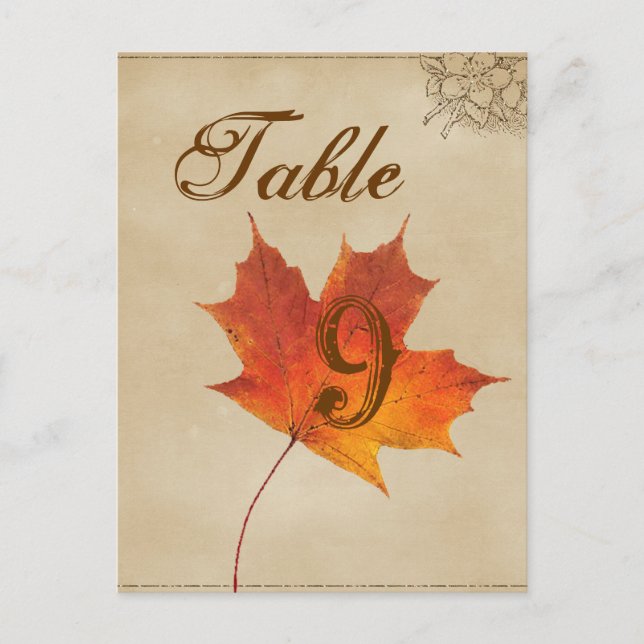 Autumn Orange Fall Leaves Wedding table numbers Postcard (Front)