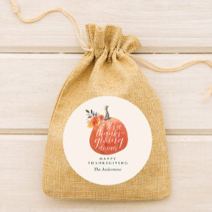 Autumn Orange Floral Pumpkin Thanksgiving Dinner Classic Round Sticker
