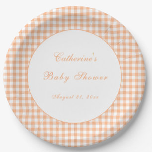 Autumn Orange Gingham Classic Baby Shower Plate