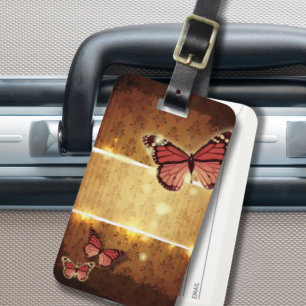 autumn orange glamour flourish swirls butterfly luggage tag