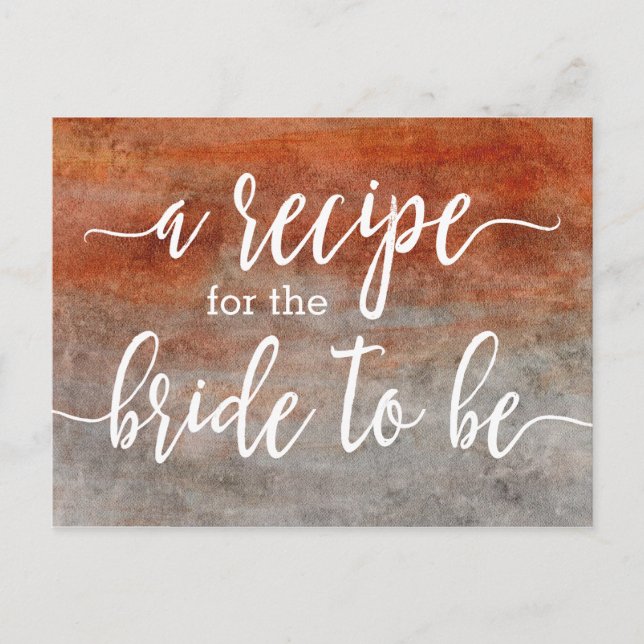 Autumn Orange Grey Watercolor Bride Recipe Card (Front)