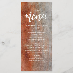 Autumn Orange & Grey Watercolor Wedding Menu