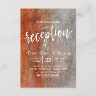 Autumn Orange Grey Watercolor Wedding Reception Invitation