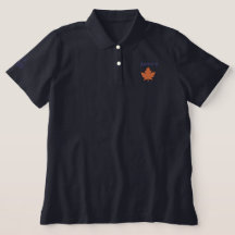 Autumn Orange Maple Leaf Navy Polo T-Shirt