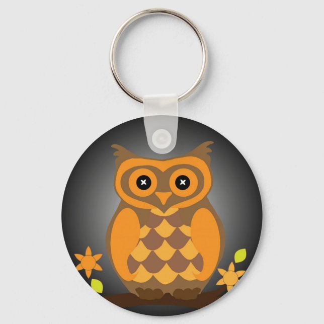 Autumn Orange Owl Button Keychain (Front)