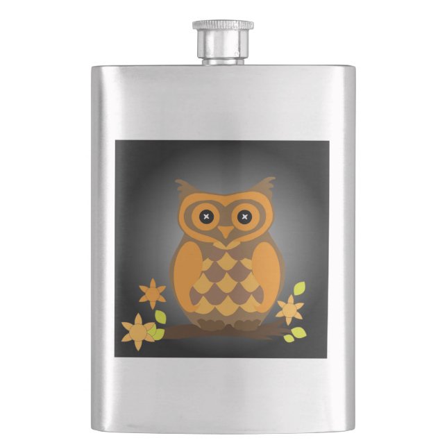 Autumn Orange Owl Hip Flask (Front)
