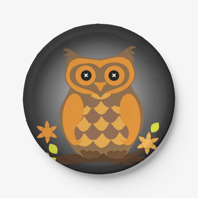 Autumn Orange Owl Paper Plate (Front)