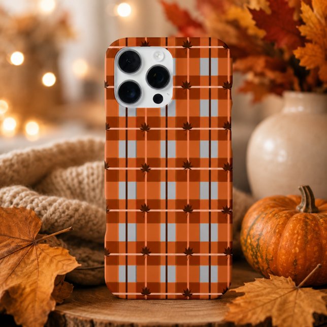 Autumn Orange Plaid Maple Leaf Fall Tartan Pattern iPhone Case (Creator Uploaded)