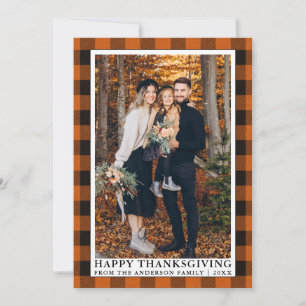 Autumn Orange Plaid Photo Happy Thanksgiving  Holiday Card
