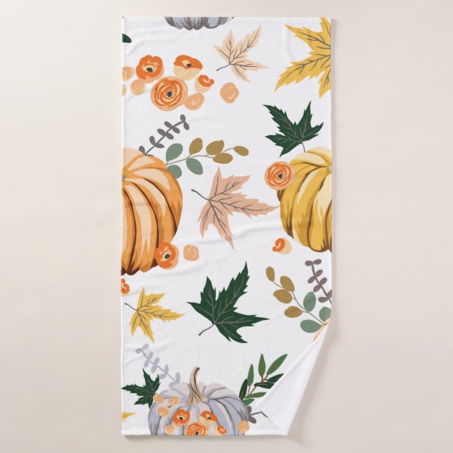 Autumn orange pumpkin and flowers pattern bath towel (Bath Towel)