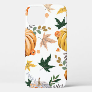 Autumn orange pumpkin and flowers pattern iPhone 12 case
