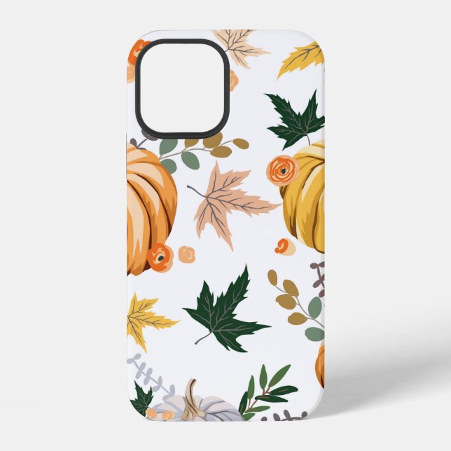 Autumn orange pumpkin and flowers pattern iPhone case (Back)