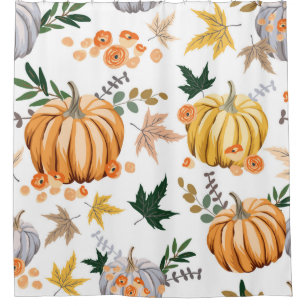 Autumn orange pumpkin and flowers pattern shower curtain
