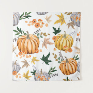 Autumn orange pumpkin and flowers pattern tapestry