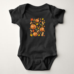 Autumn Orange Pumpkin Fall Pattern Baby Bodysuit