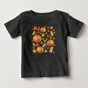 Autumn Orange Pumpkin Fall Pattern Baby T-Shirt