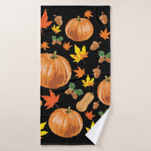 Autumn Orange Pumpkin Fall Pattern Bath Towel