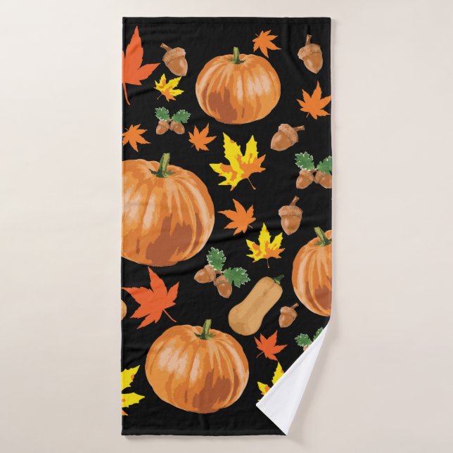 Autumn Orange Pumpkin Fall Pattern Bath Towel (Bath Towel)