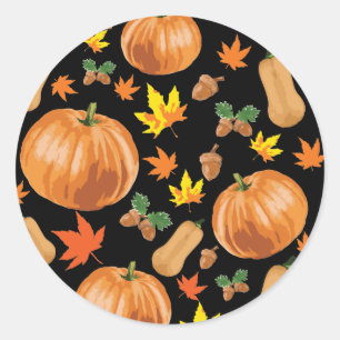 Autumn Orange Pumpkin Fall Pattern Classic Round Sticker