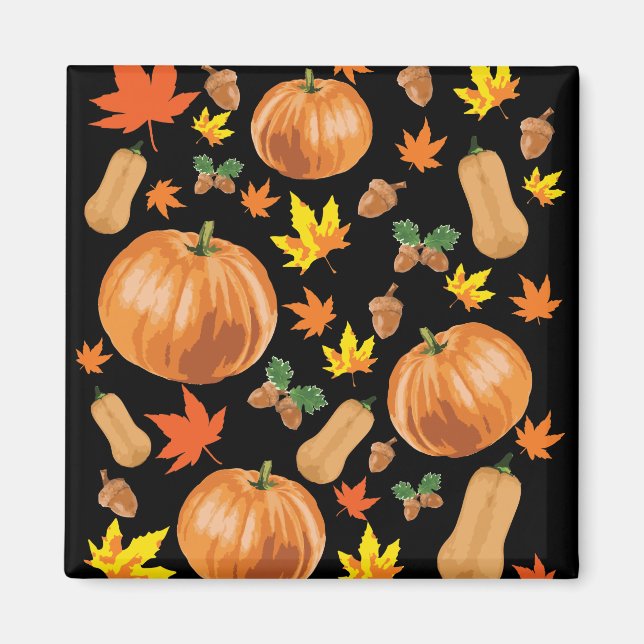 Autumn Orange Pumpkin Fall Pattern Magnet (Front)