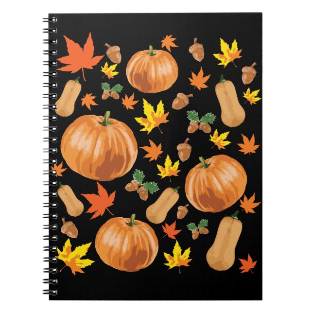 Autumn Orange Pumpkin Fall Pattern Notebook (Front)