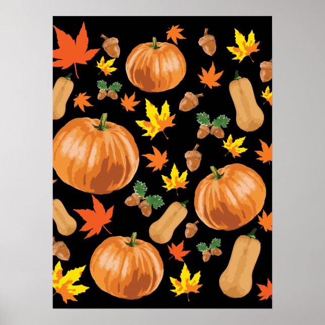 Autumn Orange Pumpkin Fall Pattern Poster (Front)
