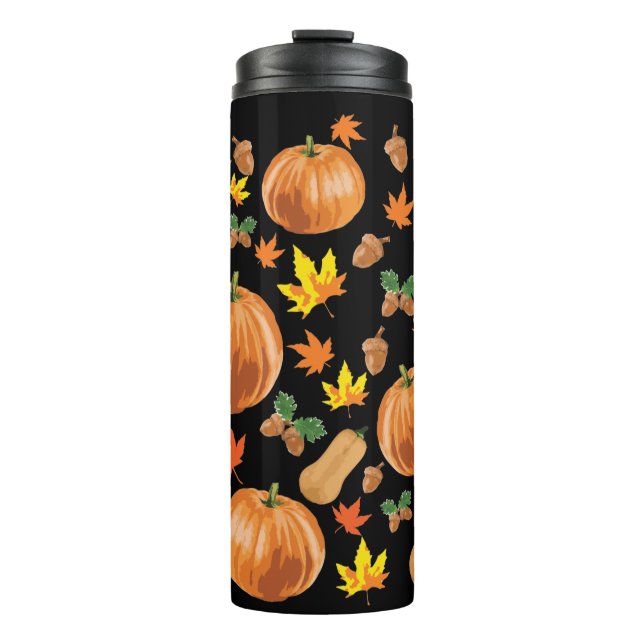 Autumn Orange Pumpkin Fall Pattern Thermal Tumbler (Front)