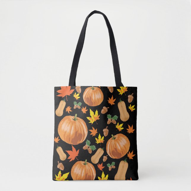 Autumn Orange Pumpkin Fall Pattern Tote Bag (Front)