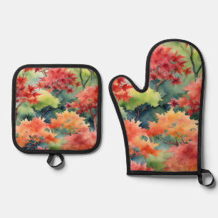 Autumn Orange Red Japanese Maple Trees Oven Mitt & Pot Holder Set
