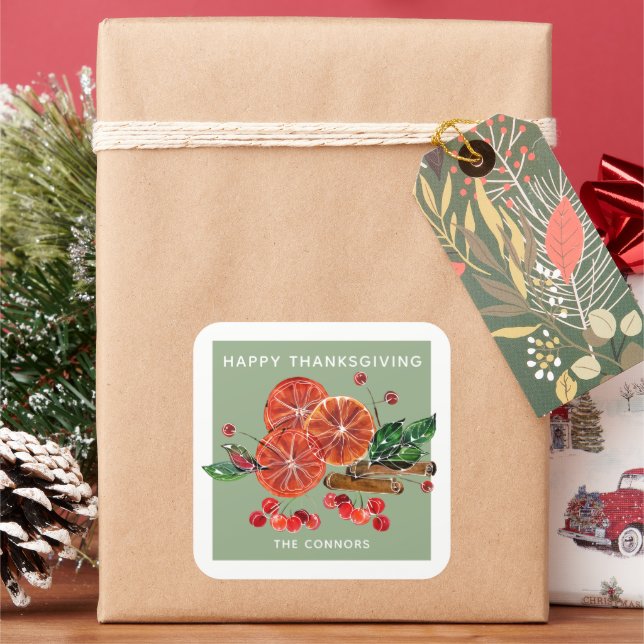 Autumn Orange Slices Cinnamon Sticks Personalised Square Sticker (Holiday)