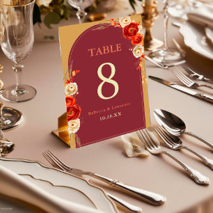 Autumn orange terracotta floral wedding details  table number