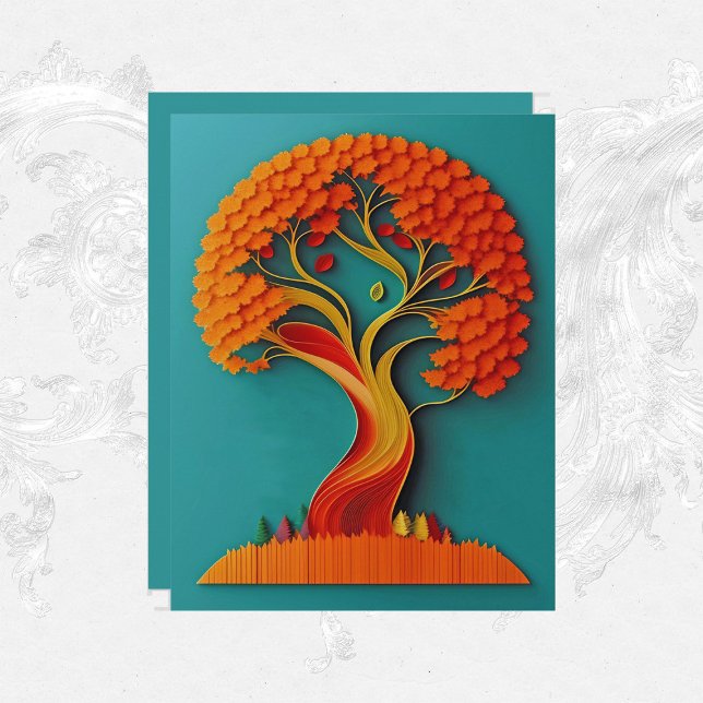 Autumn Orange Tree Quilling Scrapbook Paper (Creator Uploaded)