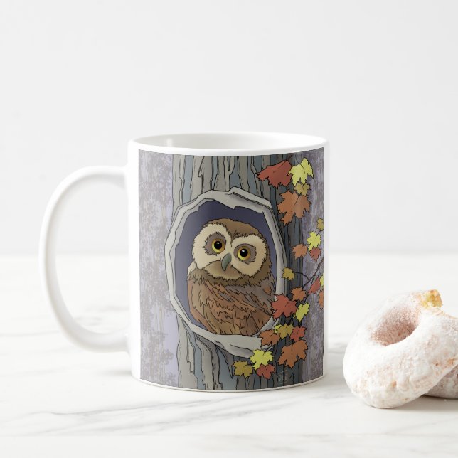 Autumn Owl and Fall Colours Coffee Mug (With Donut)