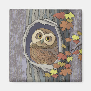 Autumn Owl and Fall Colours   Magnet